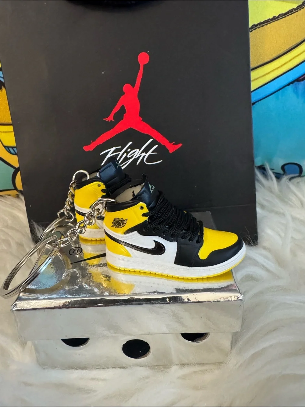 Jordan Mini Sneaker Keychain in Yellow, Black & White